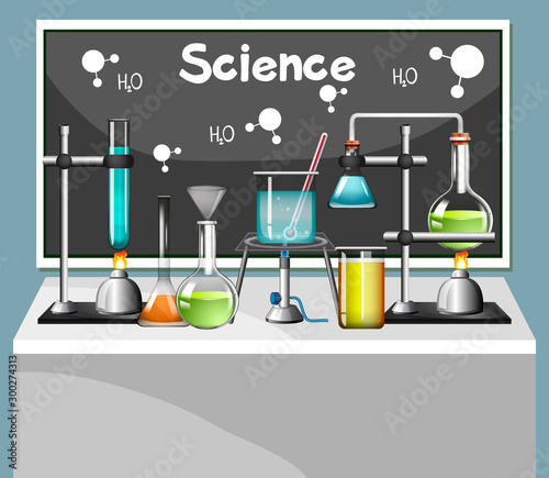 Set of science equipments in lab