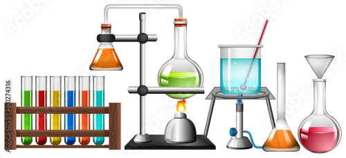 Set of science equipments  on white background