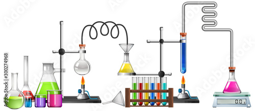 Science equipments on white background