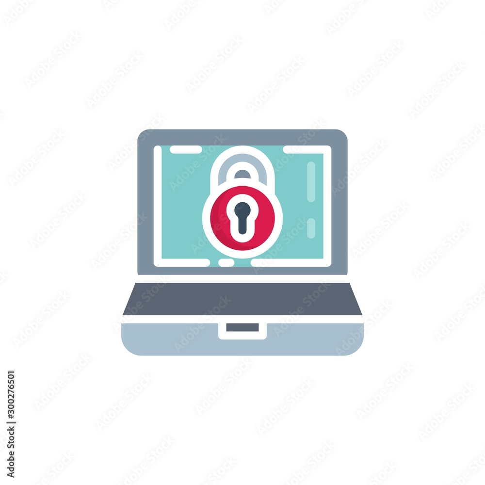 Computer security flat icon, vector sign, Laptop lock screen colorful pictogram isolated on white. Symbol, logo illustration. Flat style design Computer security flat icon, vector sign, Laptop lock screen colorful pictogram isolated on white. Symbol, logo illustration. Flat style design