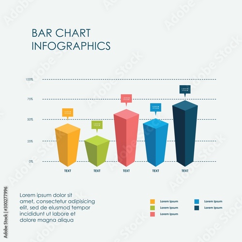 Bar Chart Infographics Elements 3D Vector Flat Design, Sign, Icon Full Color, Template