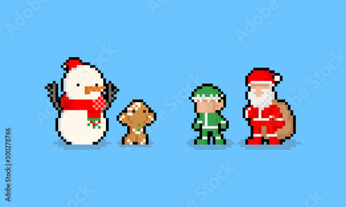 Pixel art cartoon funny christmas character.8bit.