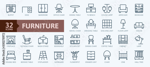 Furniture - minimal thin line web icon set. Outline icons collection. Simple vector illustration. photo