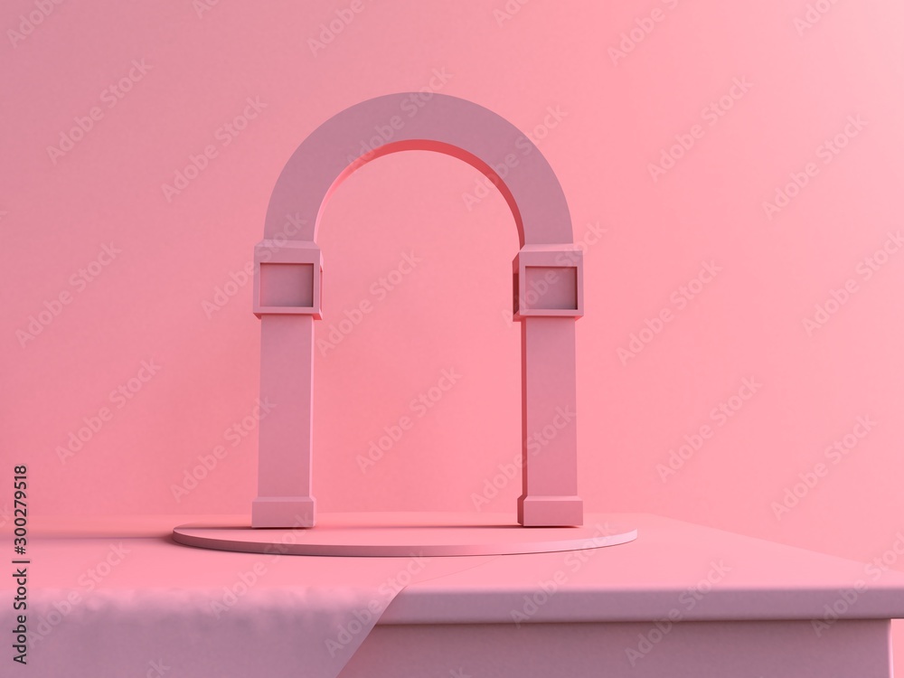 Pink color, Fashion Background, Arch, Tunnel. 3D Rendering Pink color, Fashion Background, Arch, Tunnel. 3D Rendering