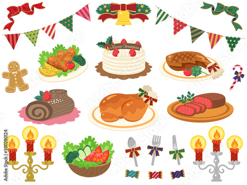 クリスマスの料理のイラストセット