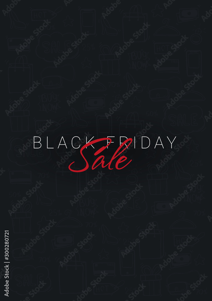 Fototapeta premium Black Friday banner with hand draw doodle background. Season of Sale.