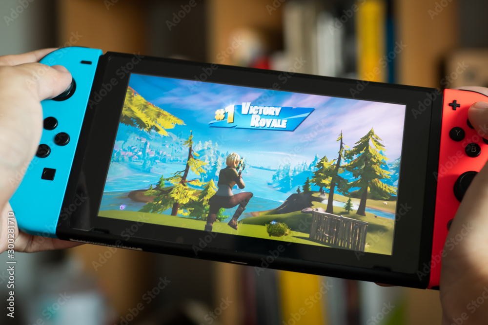 Bangkok, Thailand - October 25, 2019 : Gamer won first place in Battle  Royale mode in Fortnite game on Nintendo Switch. Stock Photo | Adobe Stock