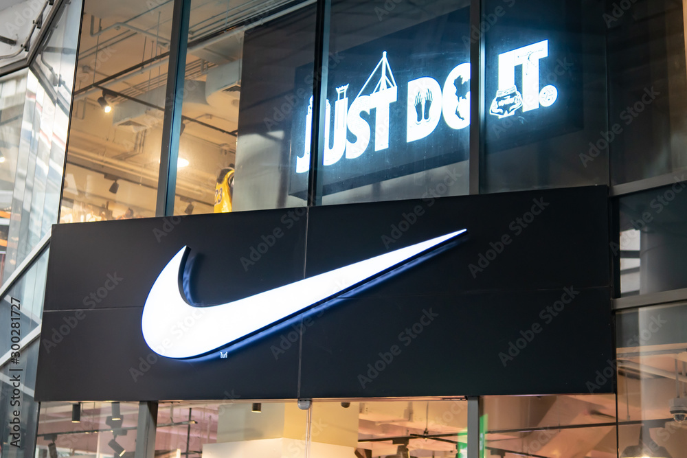Bangkok, Thailand - October 26, 2019 : Nike logo in front of the shop.  Stock Photo | Adobe Stock