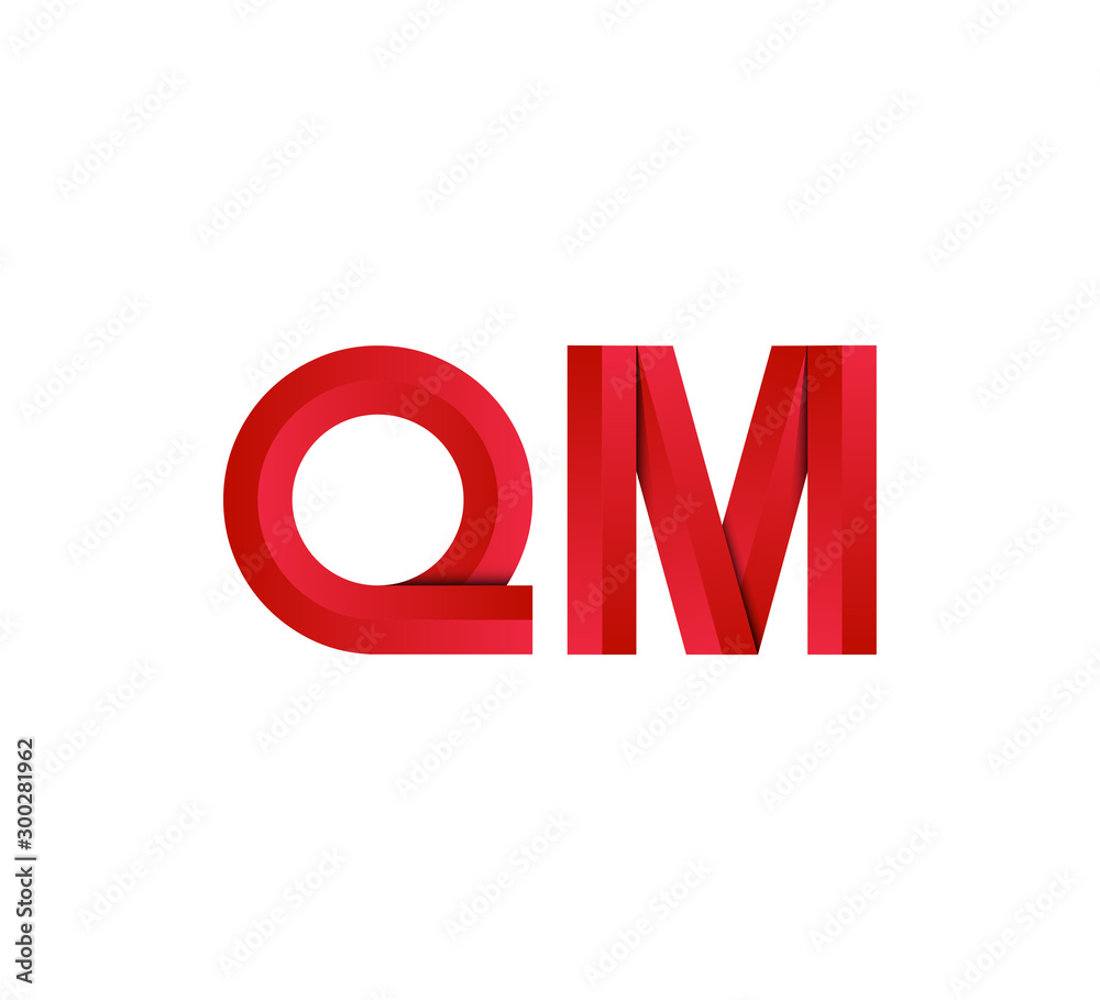 Initial two letter red 3D logo vector QM