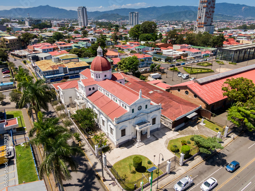 Beautiful aeria view of the church in near Fercori in San Pedro Costa Rica