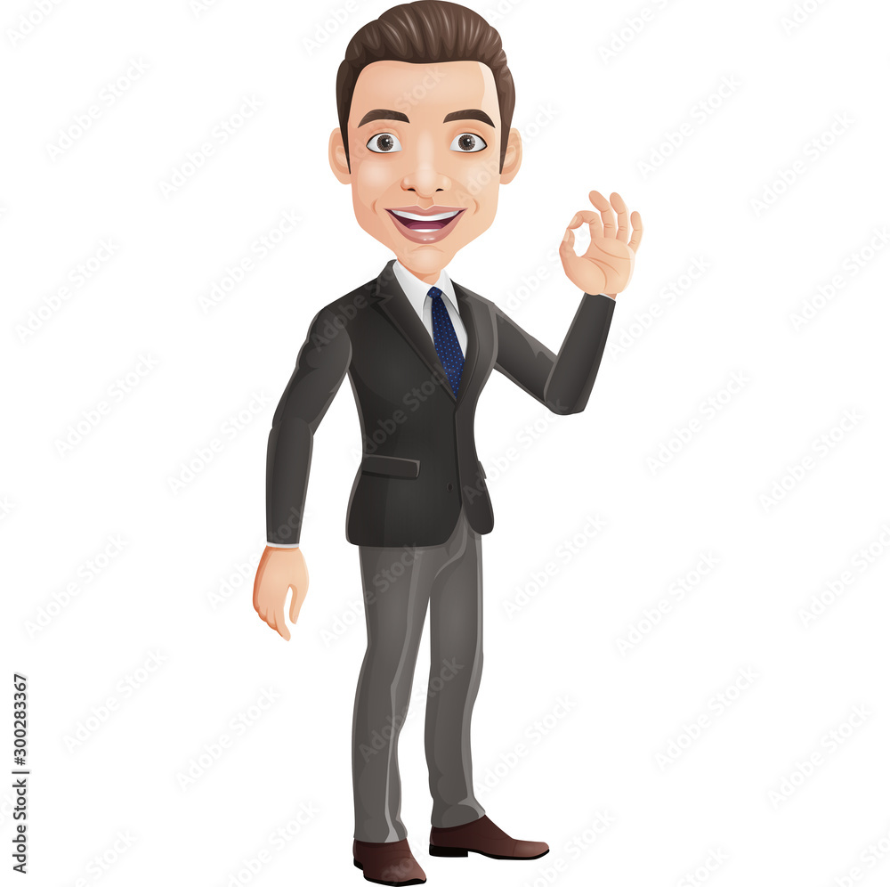 Cartoon businessman showing OKAY/OK sign 