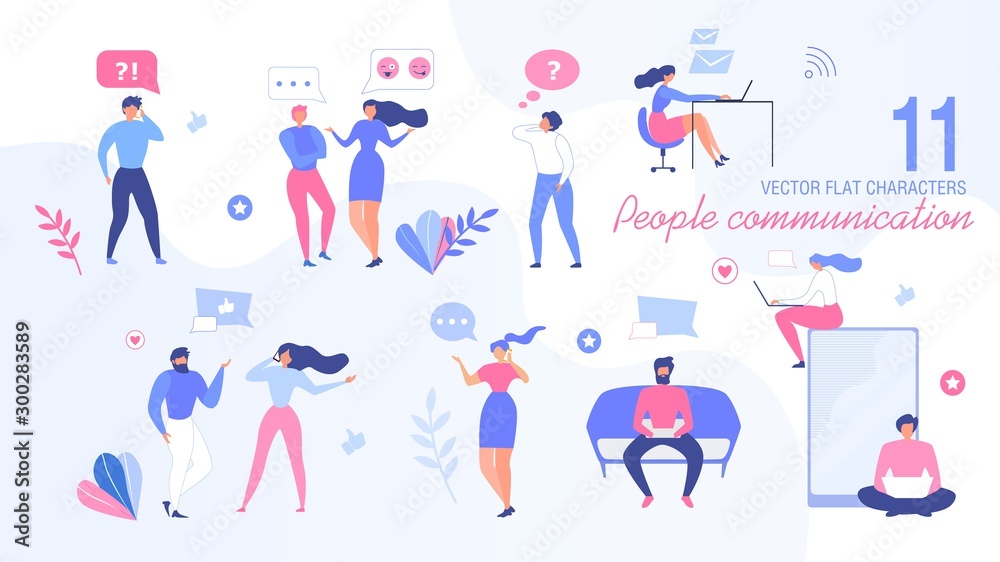 Communicating People Flat Vector Characters Set