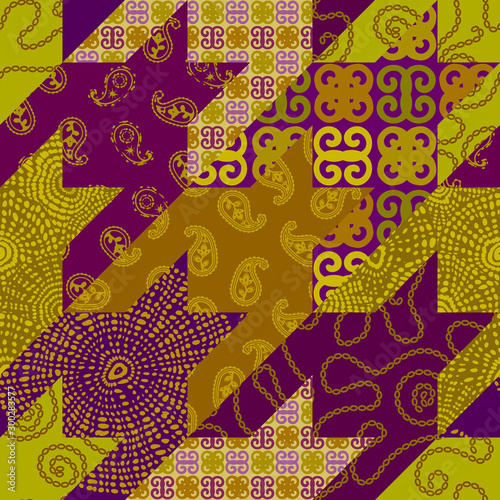 Patchwork textile pattern. Seamless quilting design background.