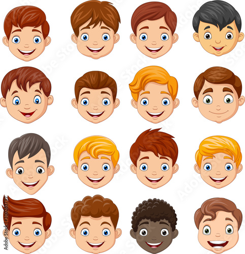 Set of cartoon children head