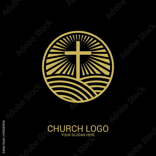 Church logo. Christian symbols. Cross of the Lord and Savior Jesus Christ