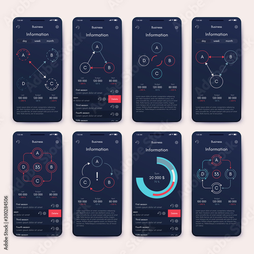 Different UI, UX, GUI screens and flat web icons for mobile apps