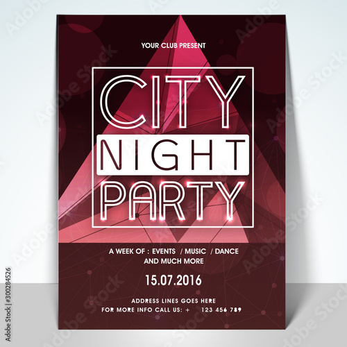 City Night Party Template, Banner or Flyer design. photo