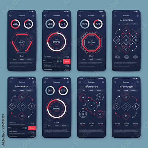 Different UI, UX, GUI screens and flat web icons for mobile apps