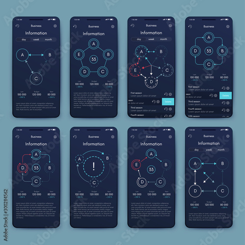 Different UI, UX, GUI screens and flat web icons for mobile apps