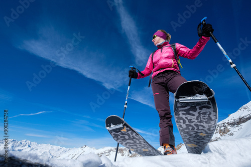 Young woman doing ski touring