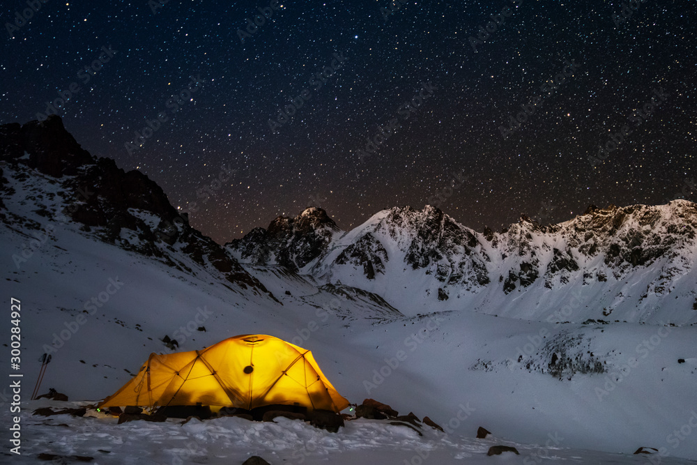 Camping in the mountains in wintertime