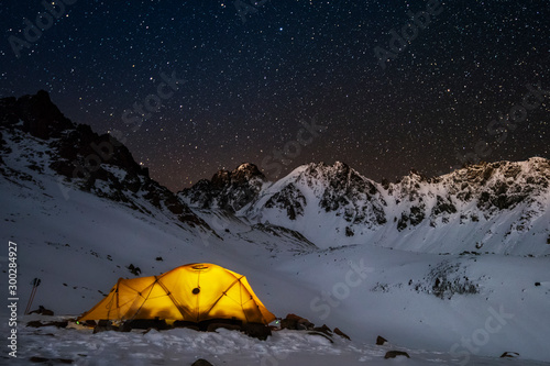Camping in the mountains in wintertime