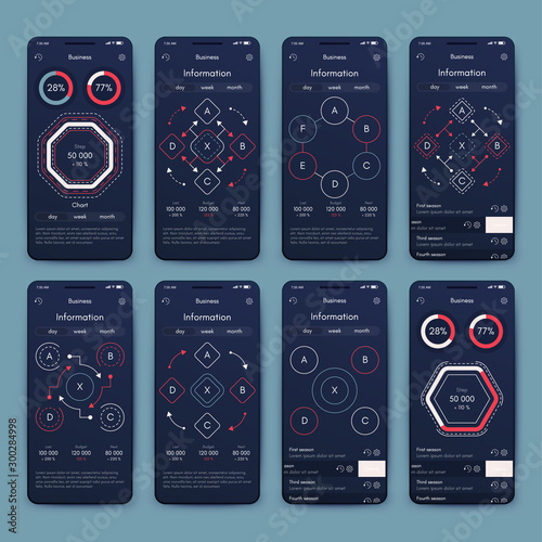 Different UI, UX, GUI screens and flat web icons for mobile apps
