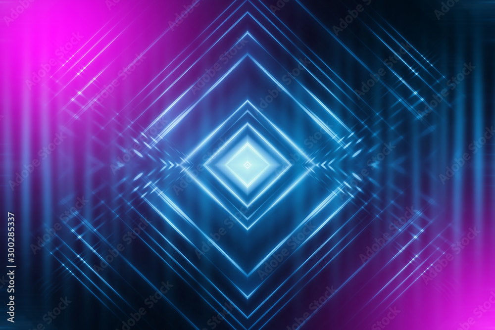 Dark abstract futuristic background. Neon lines glow. Neon lines, shapes. Multi-colored glow, blurry lights, bokeh. Empty stage background Dark abstract futuristic background. Neon lines glow. Neon lines, shapes. Multi-colored glow, blurry lights, bokeh. Empty stage background