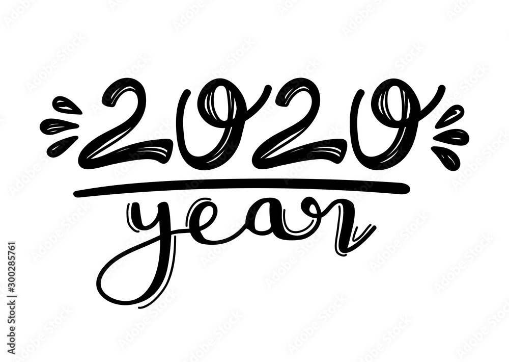 2020 year calligraphy phrase. Merry Christmas and Happy New Year lettering for greeting card, poster, sticker etc. Vector illustration on white background.