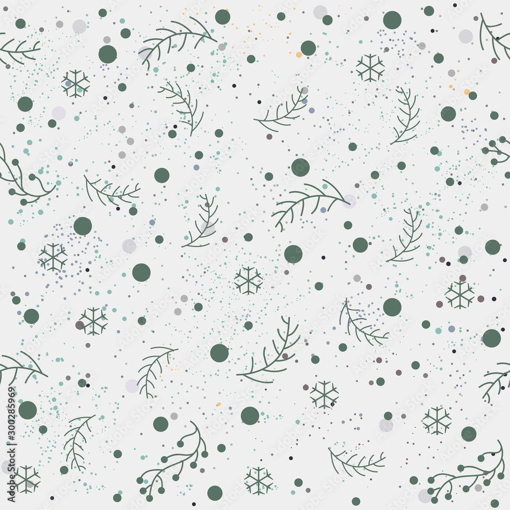 Fototapeta Winter Seamless pattern with pine branches, berries and twigs