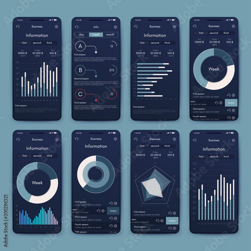 Different UI, UX, GUI screens and flat web icons for mobile apps