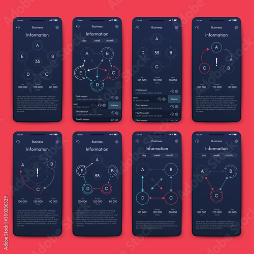 Different UI, UX, GUI screens and flat web icons for mobile apps