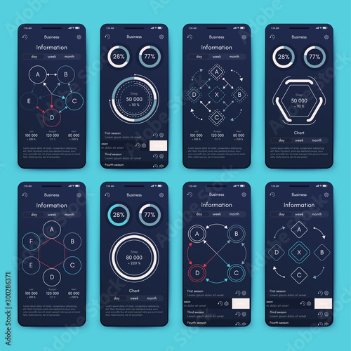 Different UI, UX, GUI screens and flat web icons for mobile apps