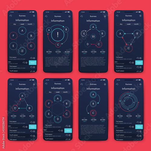 Different UI, UX, GUI screens and flat web icons for mobile apps