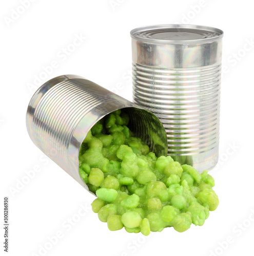Tinned mushy marrowfat peas isolated on a white background
