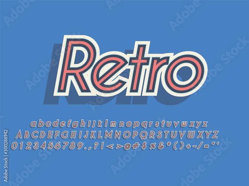 Retro font and alphabet. Stock vector illustration
