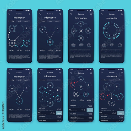 Different UI, UX, GUI screens and flat web icons for mobile apps