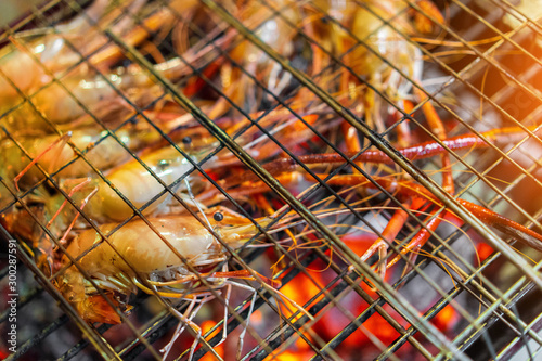 Grilled shrimp grilled shrimp on grille, Selective focus.