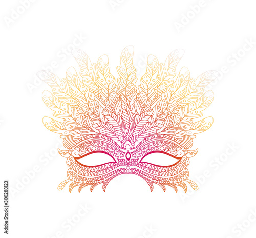 Colorful Carnival Masquerade Party Mask in Doodle Style.