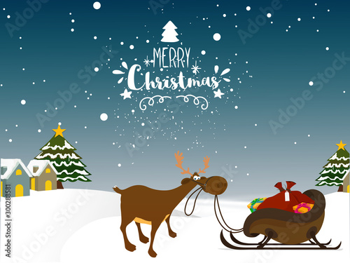 Reindeer with sleigh for Christmas celebration.