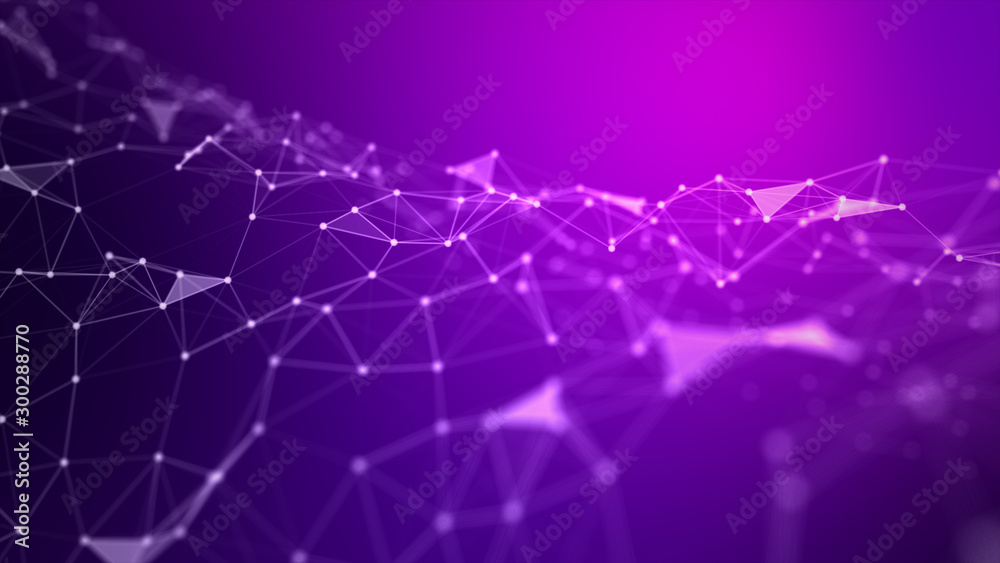 Abstract background Dot and connect line for cyber technology futuristic and network connection concept with dark and grain processed wide screen ratio. - obrazy, fototapety, plakaty 