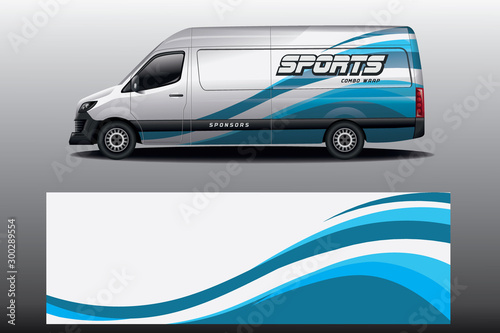 Van Car decal wrap design vector. Graphic abstract stripe racing background kit designs for vehicle, race car, rally, adventure and livery - Vector