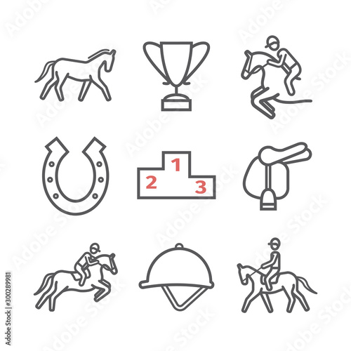 Horse line icons set. Equestrian. Vector signs for web graphics