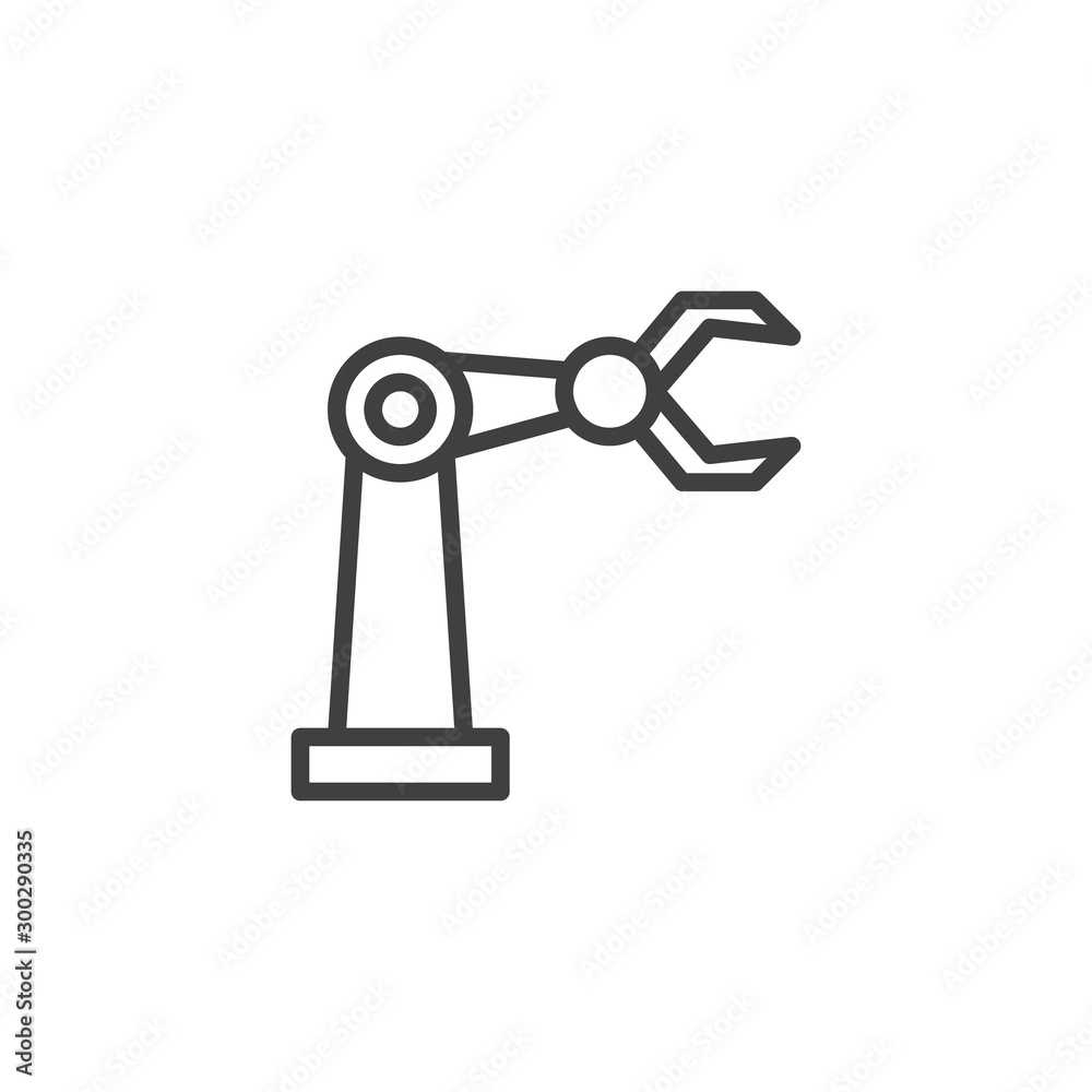 Hydraulic arm machine line icon. linear style sign for mobile concept and web design. Robotic arm outline vector icon. Symbol, logo illustration. Vector graphics Hydraulic arm machine line icon. linear style sign for mobile concept and web design. Robotic arm outline vector icon. Symbol, logo illustration. Vector graphics