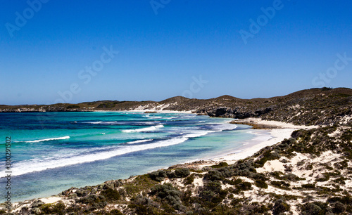 Salmon Bay on Rottnest Island with its vibrant blue waters perfect for snorkelling, Rottnest Island, Australia