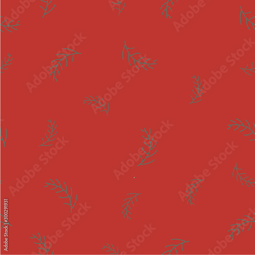 Seamless pattern with spruce tree branches on red. Simple design