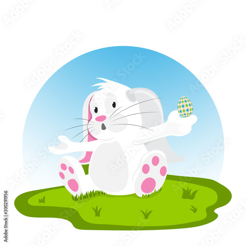 Cute little bunny holding an easter egg.