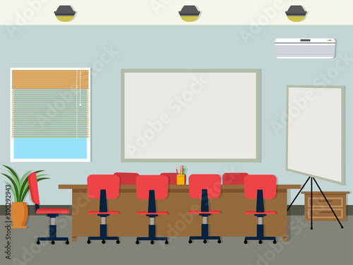 Conference Room interior design in flat style.