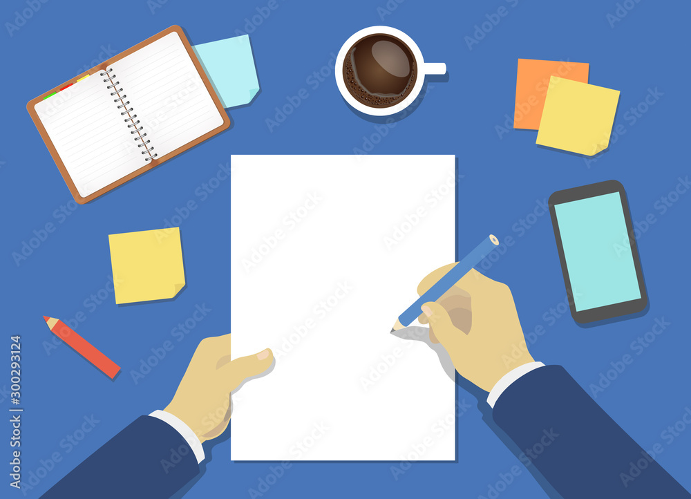 Businesman hands whriting on empty blank paper. The process of business financial planing. Businesman hands whriting on empty blank paper. The process of business financial planing.