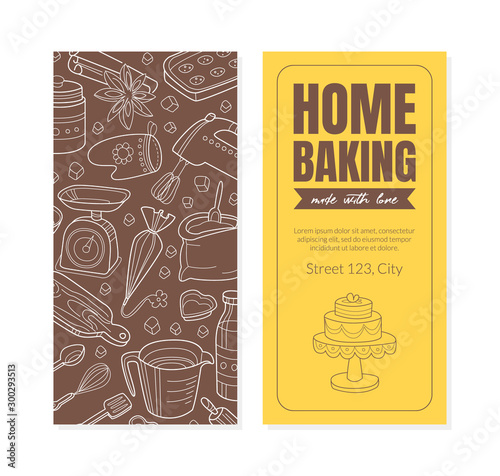 Home bakery flyer. Vector illustration with brown background.